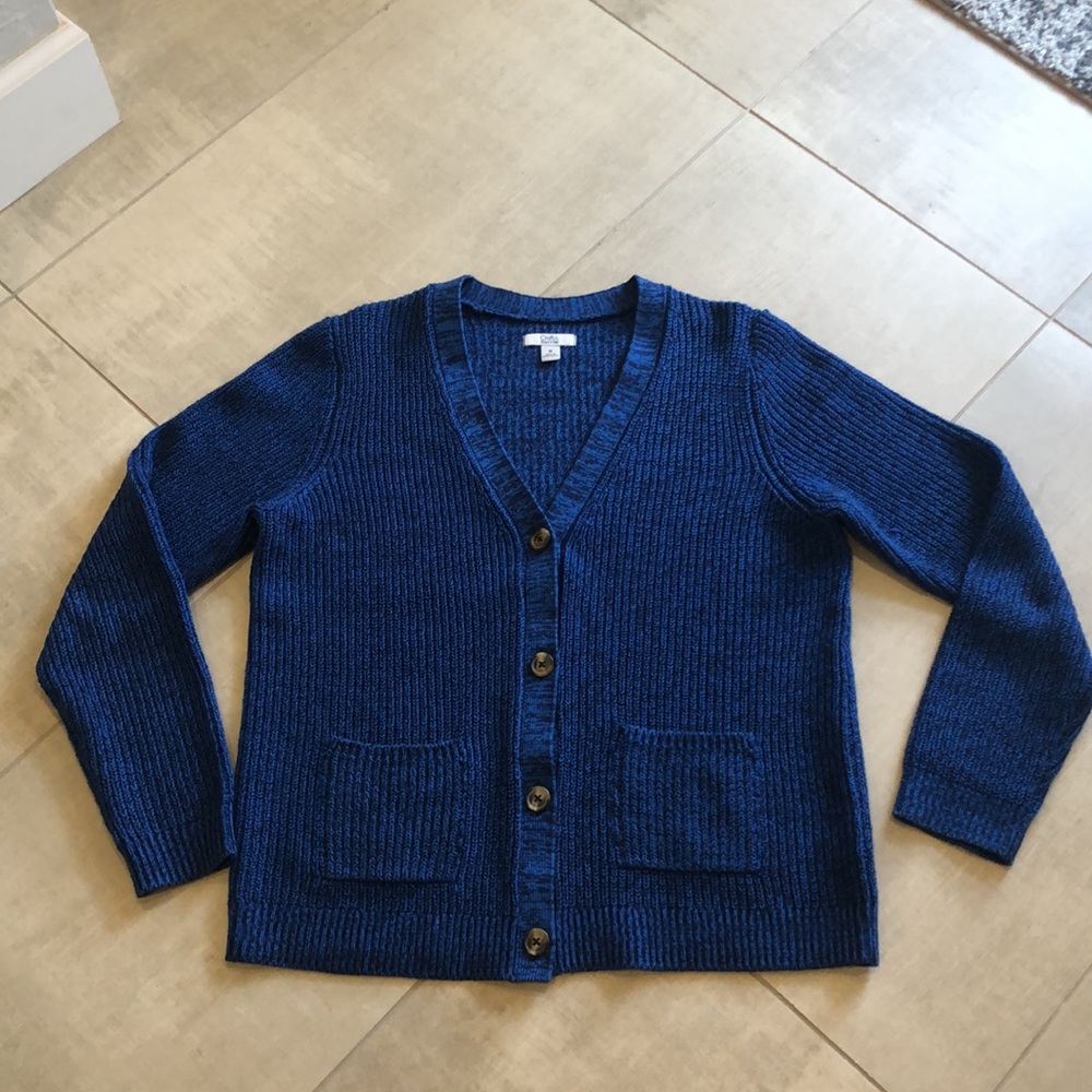 Croft & Barrow V-neck Cardigan with blue & black marled yarn Size M